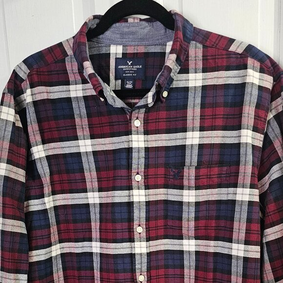 American Eagle Mens Button Shirt Red Blue Plaid Size XL - Picture 1 of 3